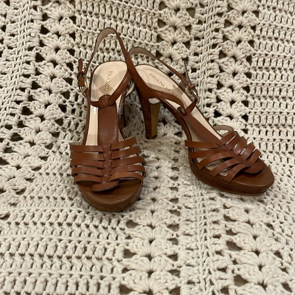 Franco Sarto Brown Leather Strappy Platform High Heeled Sandal Size 8.5